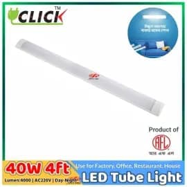 Click Rectangular AC LED Tube Light 40W 4Feet Day Light for Fixtures Office Restaurants Production Floor